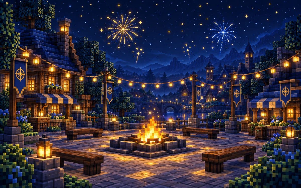 Players gathered around a campfire
